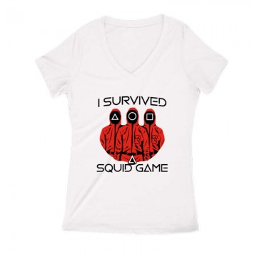 Squid game I Survived Női V Kivágott póló